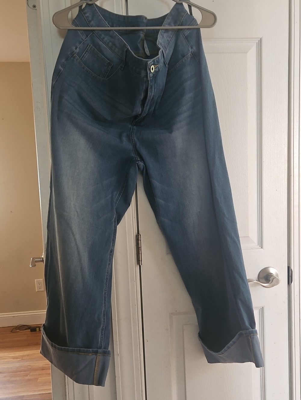 HALARA Light Blue Wide Leg Jeans with Cuffed Hem